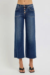 RISEN Full Size High Rise Crop Wide Button Up Jeans Plus Size - Trendsi - Flyclothing LLC