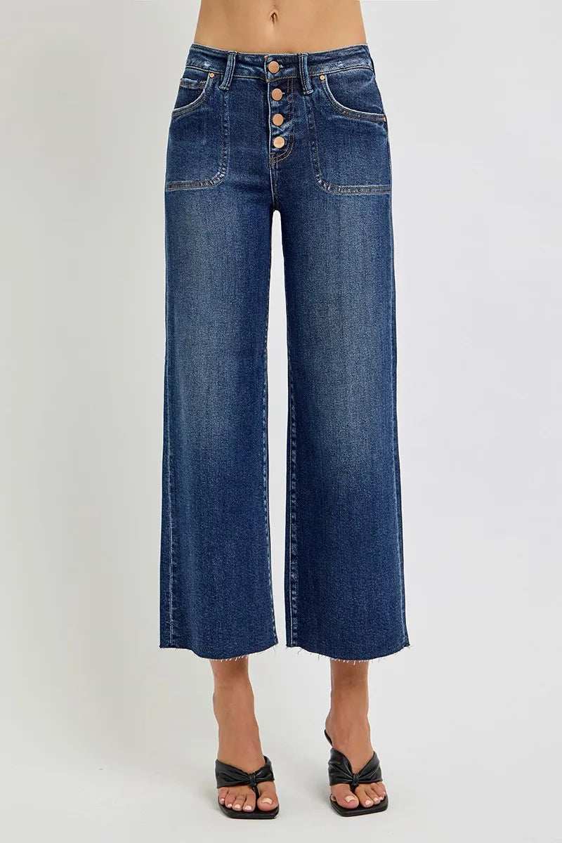 RISEN Full Size High Rise Crop Wide Button Up Jeans Plus Size - Trendsi - Flyclothing LLC