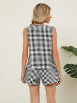 Plaid V-Neck Sleeveless Top and Shorts Set - Trendsi - Flyclothing LLC