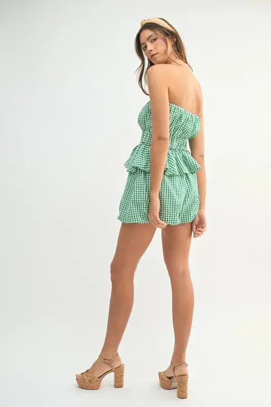 MABLE Gingham Tube Top and Shorts Set - Trendsi - Flyclothing LLC
