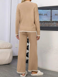 Contrast Trim Round Neck Top and Pants Sweater Set - Trendsi - Flyclothing LLC