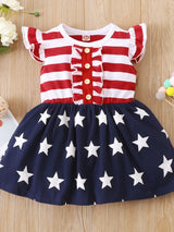 Striped & Stars Ruffled Round Neck Cap Sleeve Dress - Trendsi - Flyclothing LLC