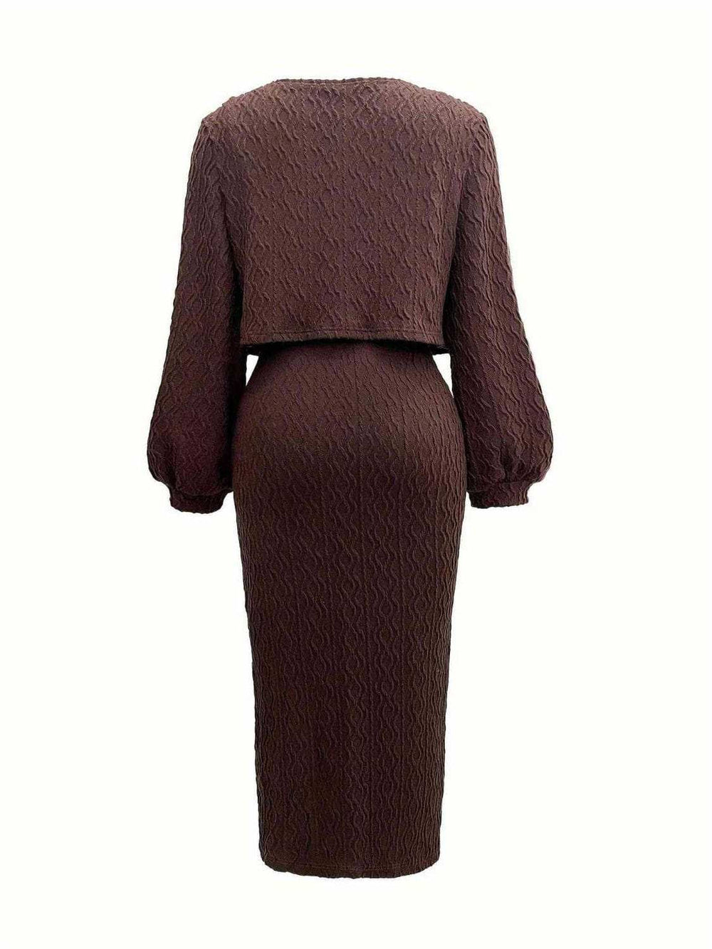 Open Front Long Sleeve Cardigan and Side Slit Cami Dress Set - Trendsi - Flyclothing LLC