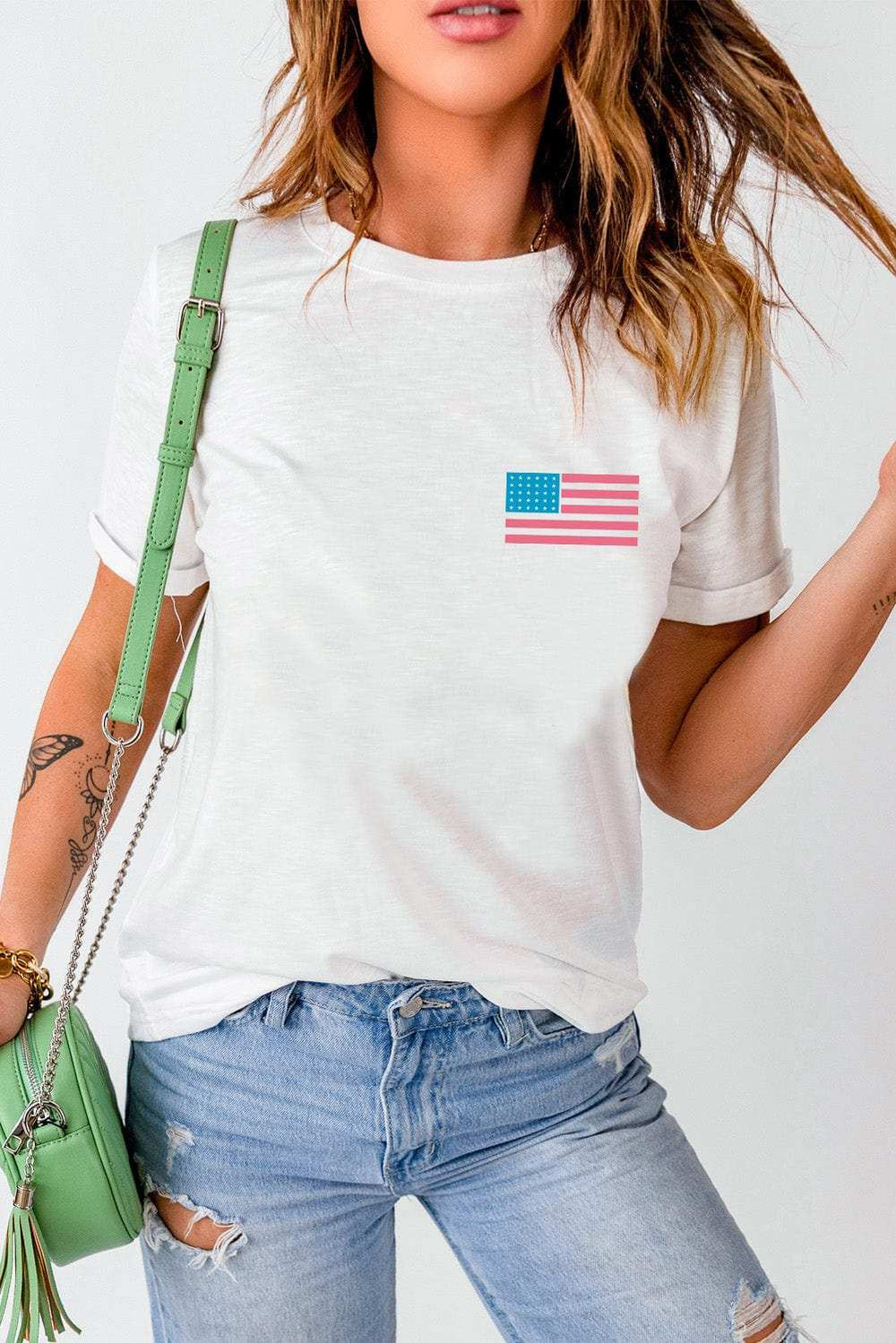 US Flag Round Neck Short Sleeve T-Shirt - Trendsi - Flyclothing LLC