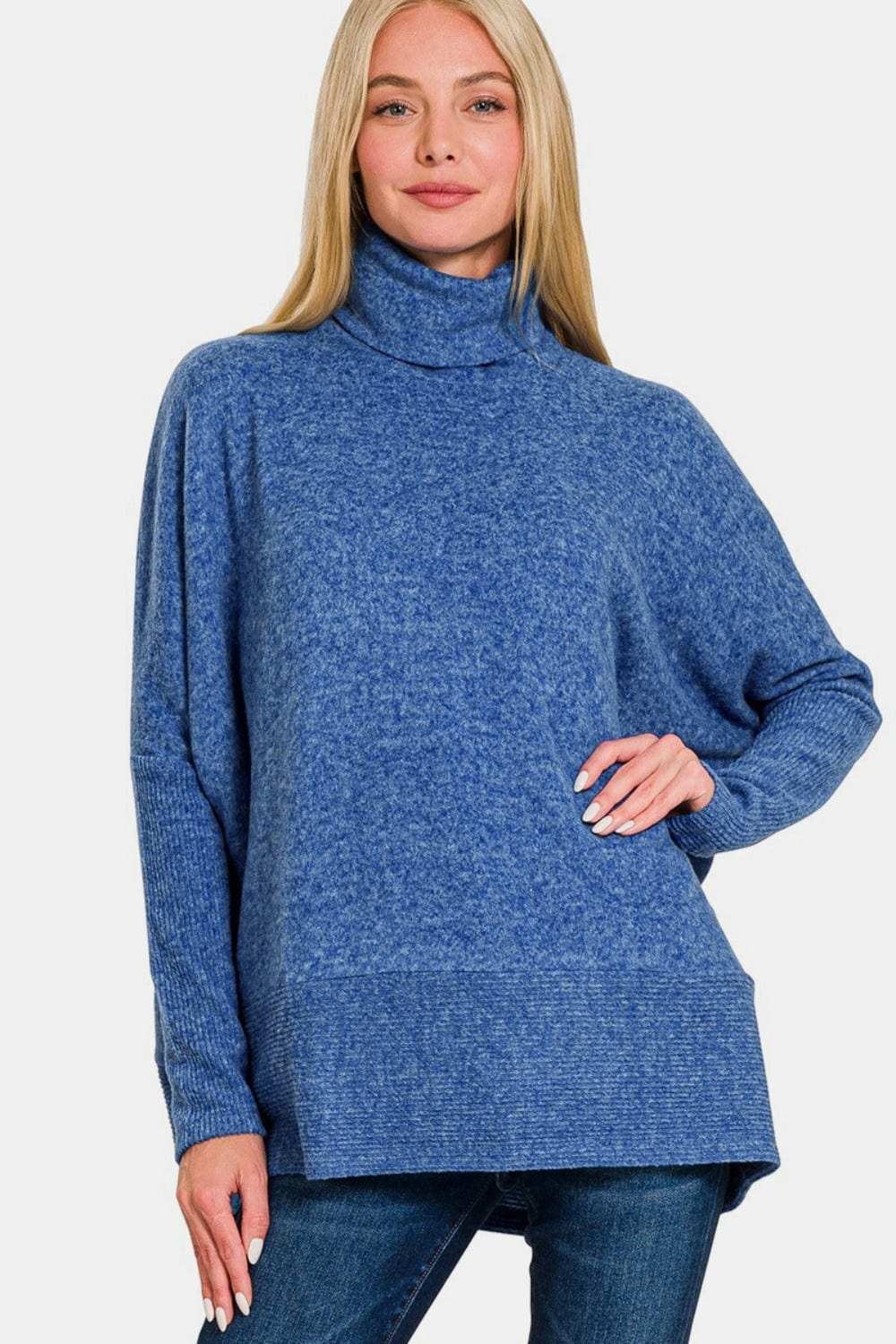 Zenana Full Size Brushed Melange Hacci Turtleneck Sweater - Trendsi - Flyclothing LLC