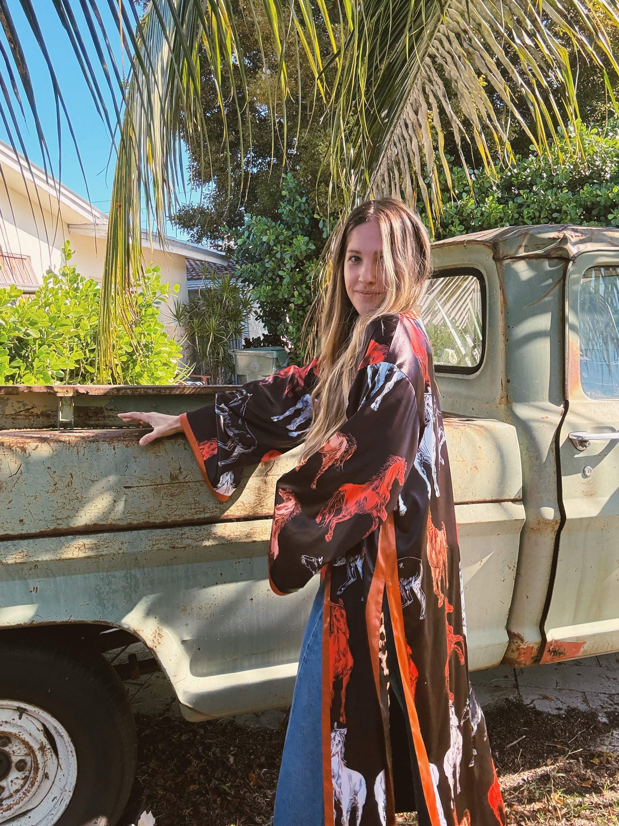 Rebel Yell Horse & Leopard Print Reversible Duster - Lil Bee's Bohemian - Flyclothing LLC