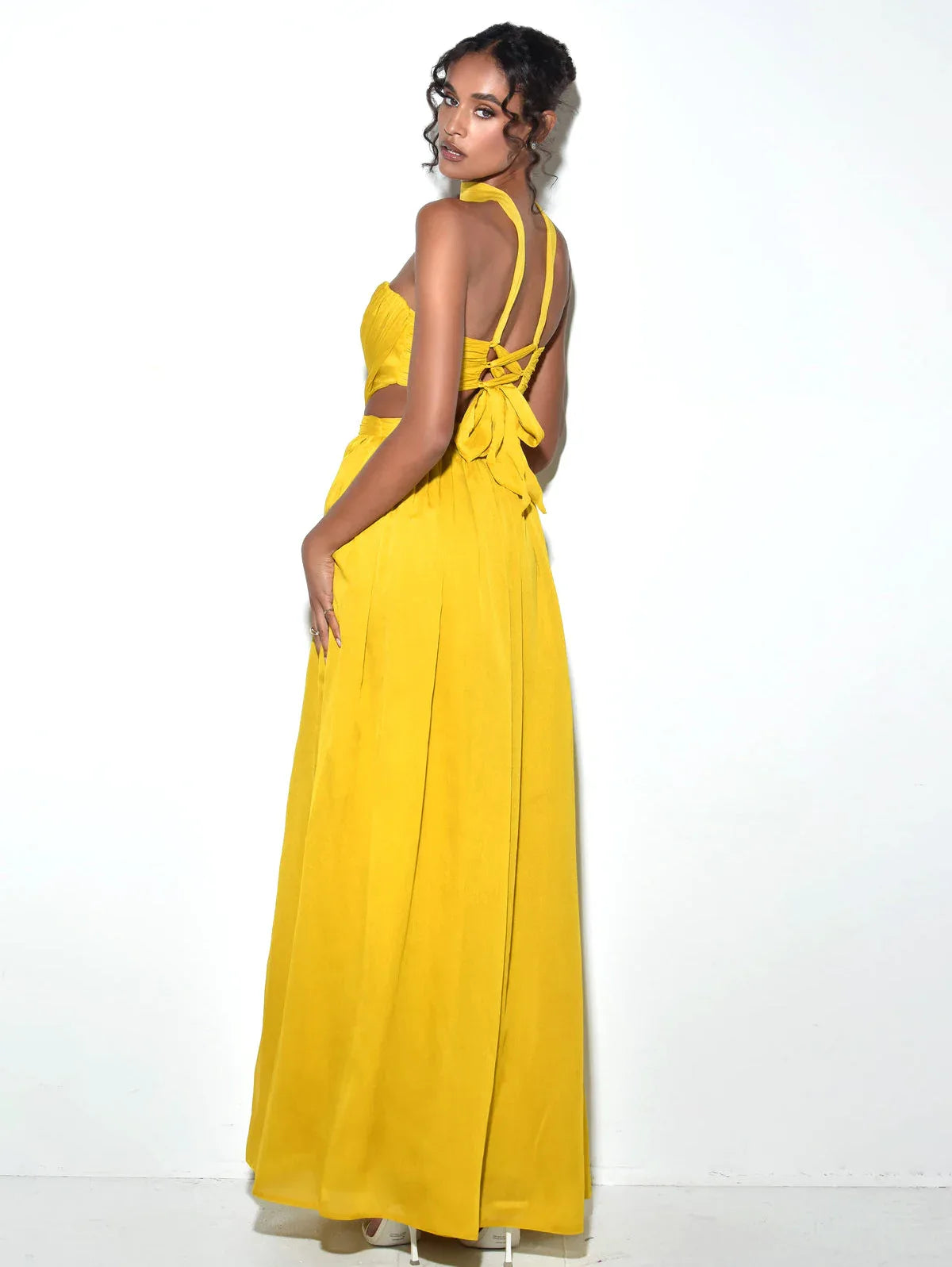 Xella Yellow Pleated Chiffon Maxi Dress - Miss Circle - Flyclothing LLC