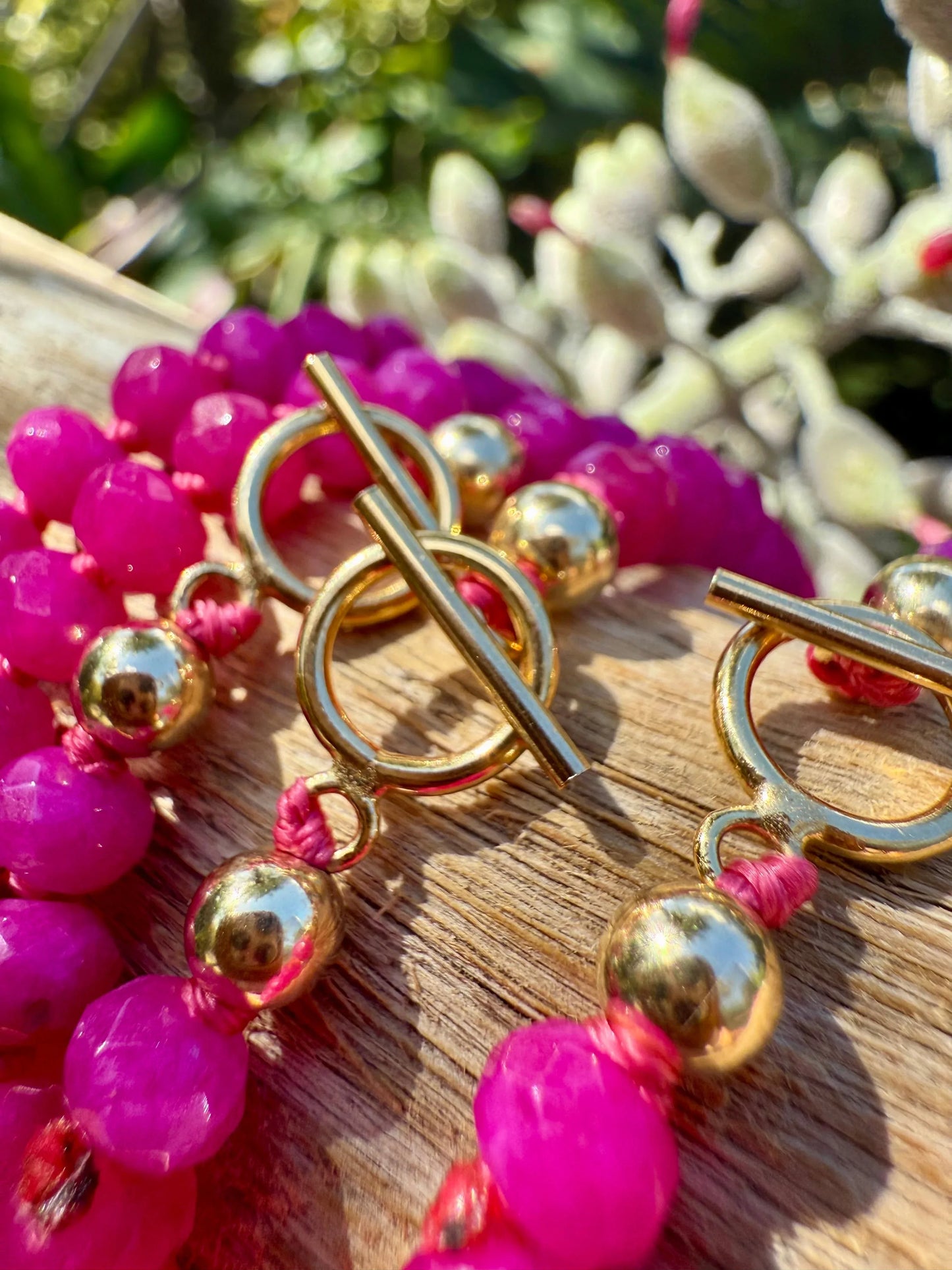 Pink Jade + 14k Gold Filled Toggle || Gemstone Necklace - CanyonLeaf - Flyclothing LLC