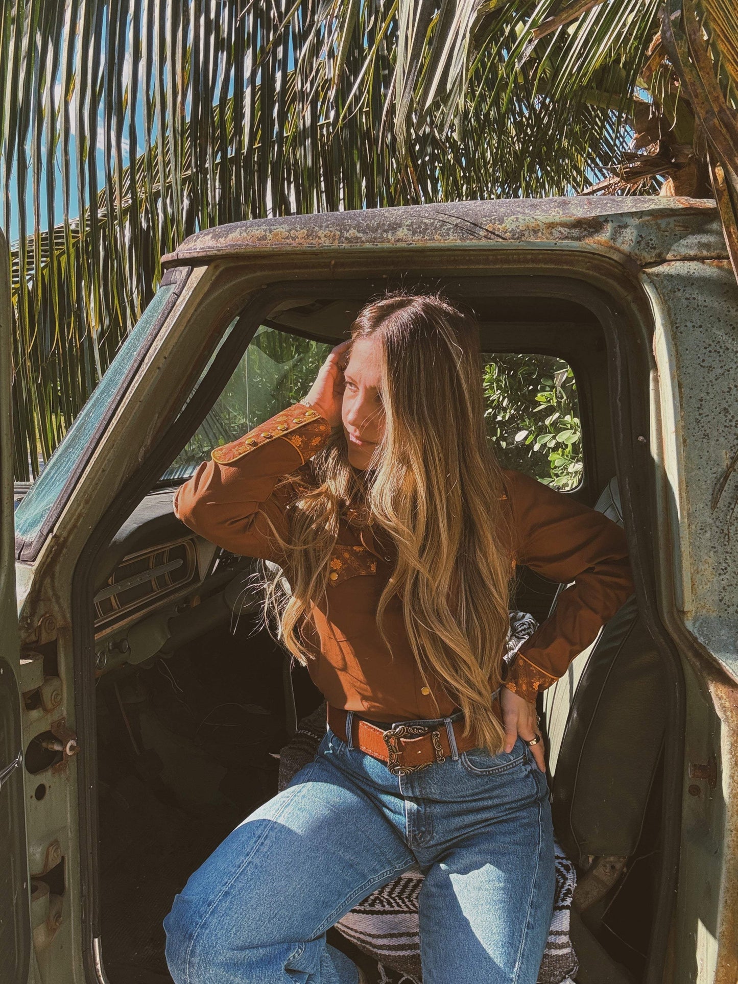 John Wayne Western Pearl Snap Button Up Top In Brown - Lil Bee's Bohemian - Flyclothing LLC