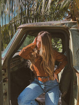 John Wayne Western Pearl Snap Button Up Top In Brown - Lil Bee's Bohemian - Flyclothing LLC