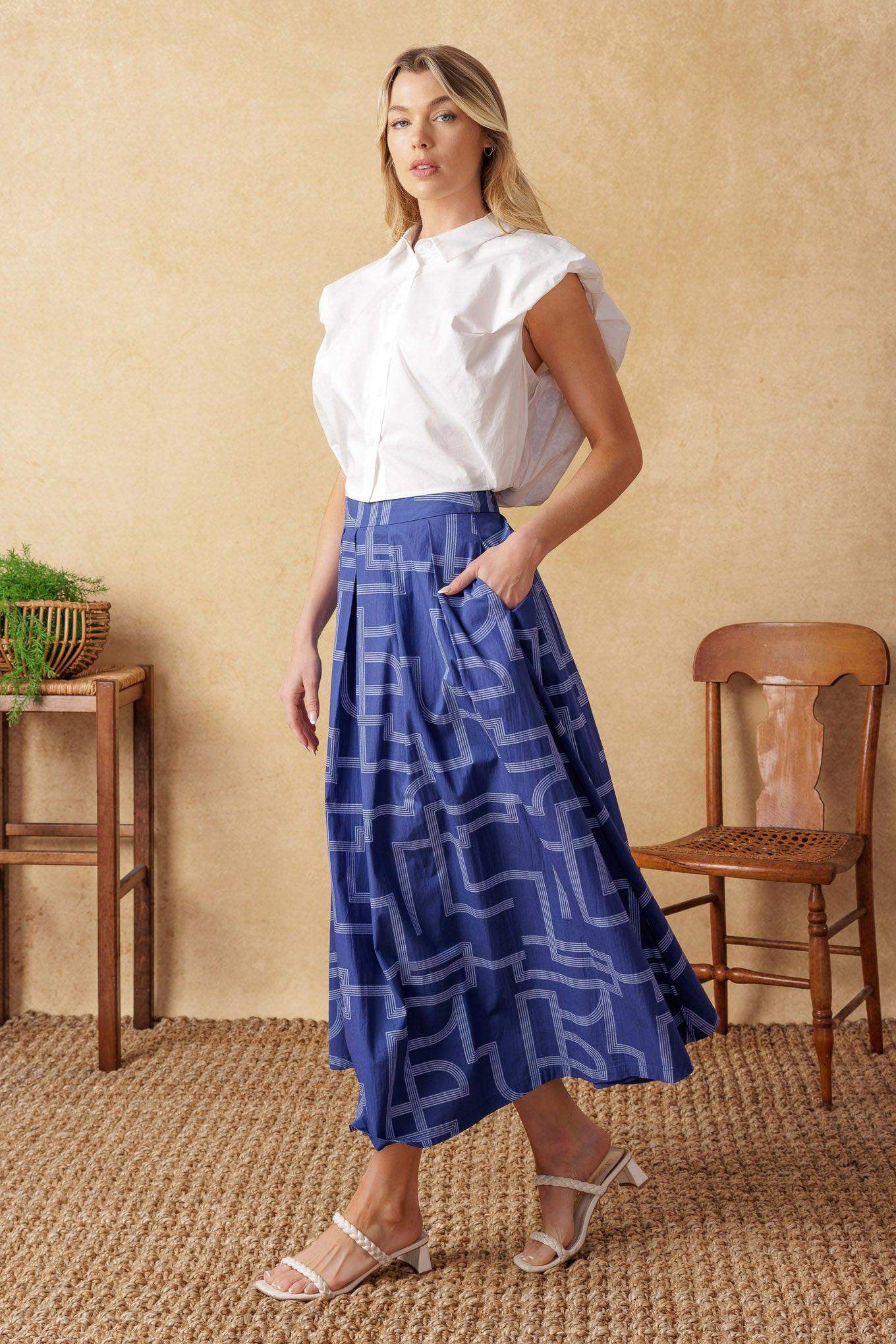 LEAVES OF TOMORROW WOVEN MIDI SKIRT - Flying Tomato - Flyclothing LLC