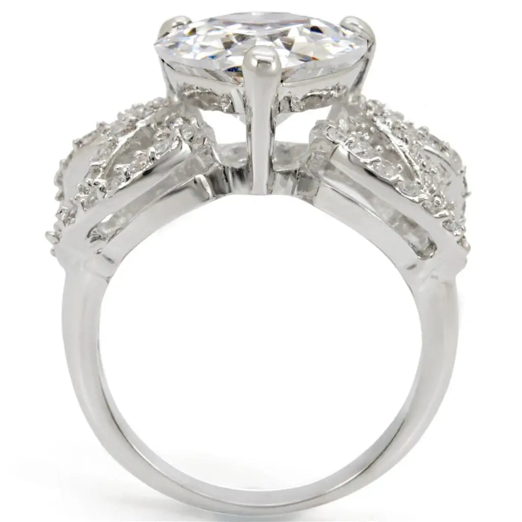 1W027 - Rhodium Brass Ring with AAA Grade CZ in Clear - Alamode - Flyclothing LLC