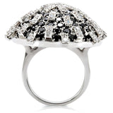 1W029 - Rhodium Brass Ring with AAA Grade CZ  in Black Diamond - Alamode