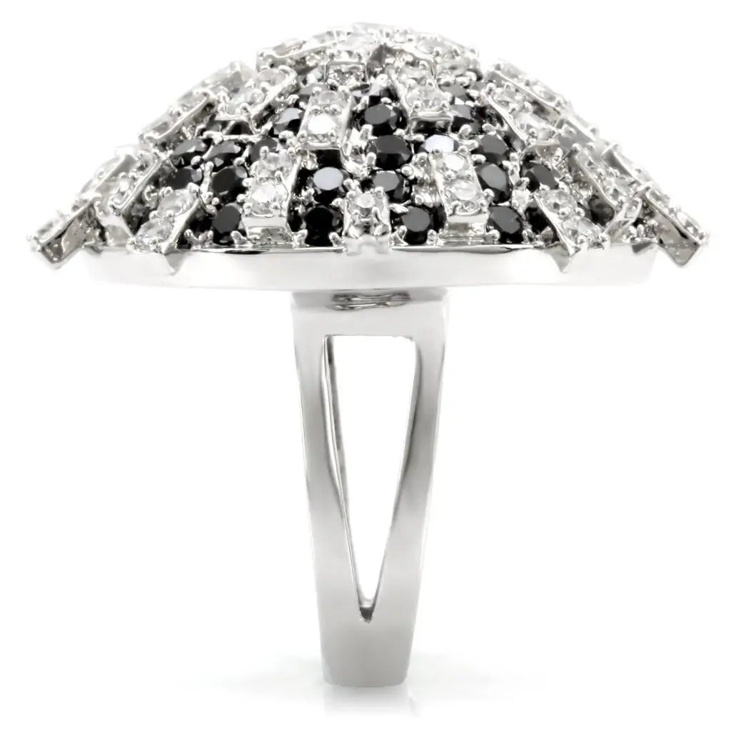 1W029 - Rhodium Brass Ring with AAA Grade CZ in Black Diamond - Alamode - Flyclothing LLC