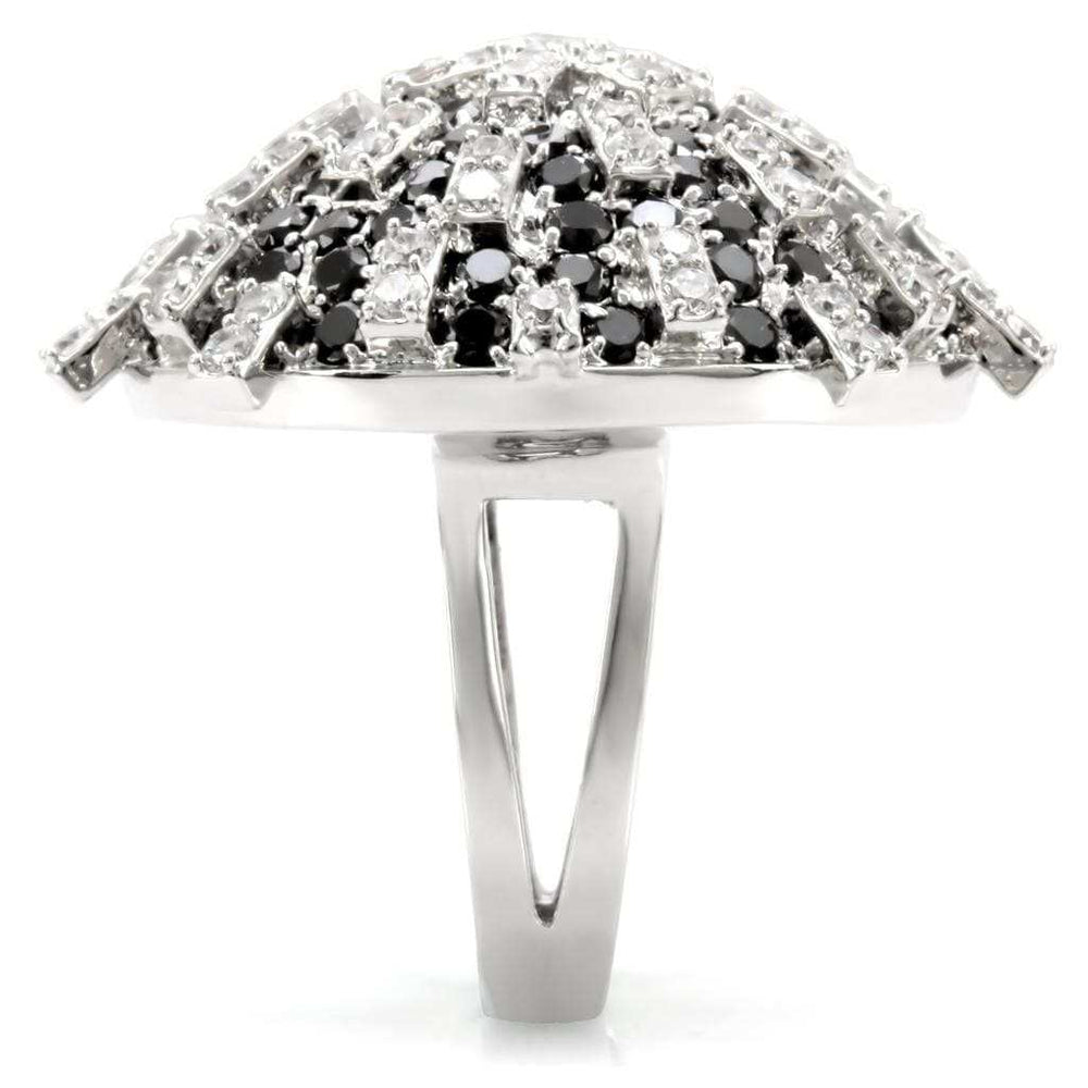 1W029 - Rhodium Brass Ring with AAA Grade CZ in Black Diamond - Alamode - Flyclothing LLC