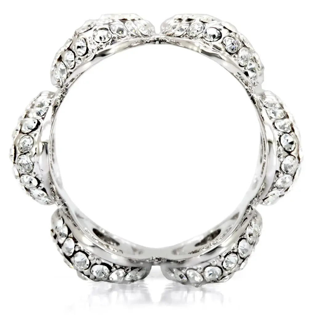 1W032 - Rhodium Brass Ring with Top Grade Crystal in Clear - Alamode - Flyclothing LLC