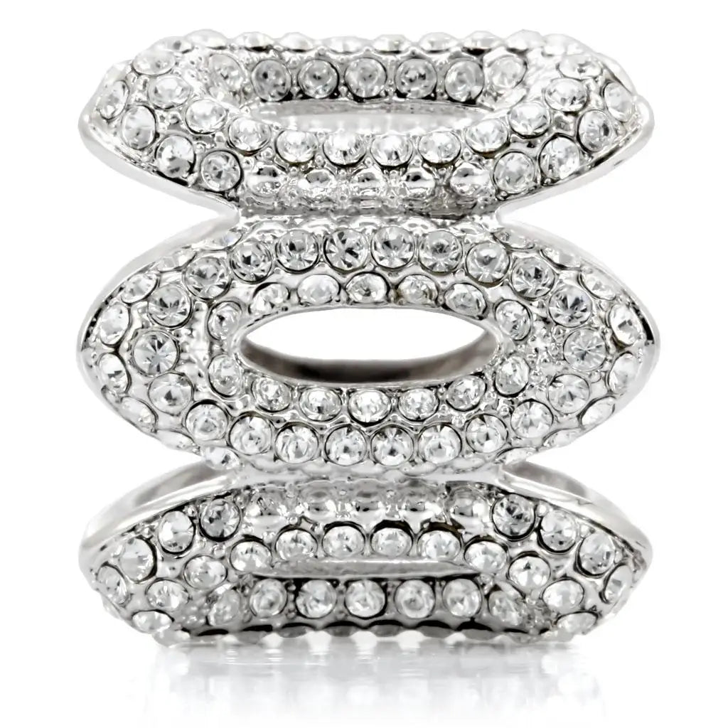 1W032 - Rhodium Brass Ring with Top Grade Crystal in Clear - Alamode - Flyclothing LLC