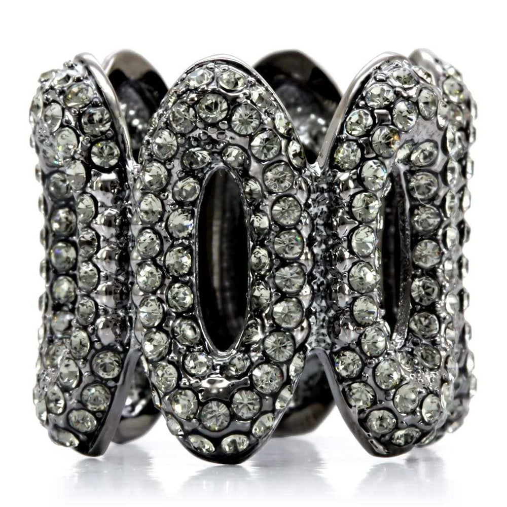 1W033 - Ruthenium Brass Ring with Top Grade Crystal in Black Diamond - Alamode - Flyclothing LLC