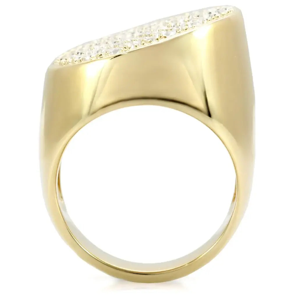 1W034 - Gold Brass Ring with Top Grade Crystal in Clear - Alamode - Flyclothing LLC