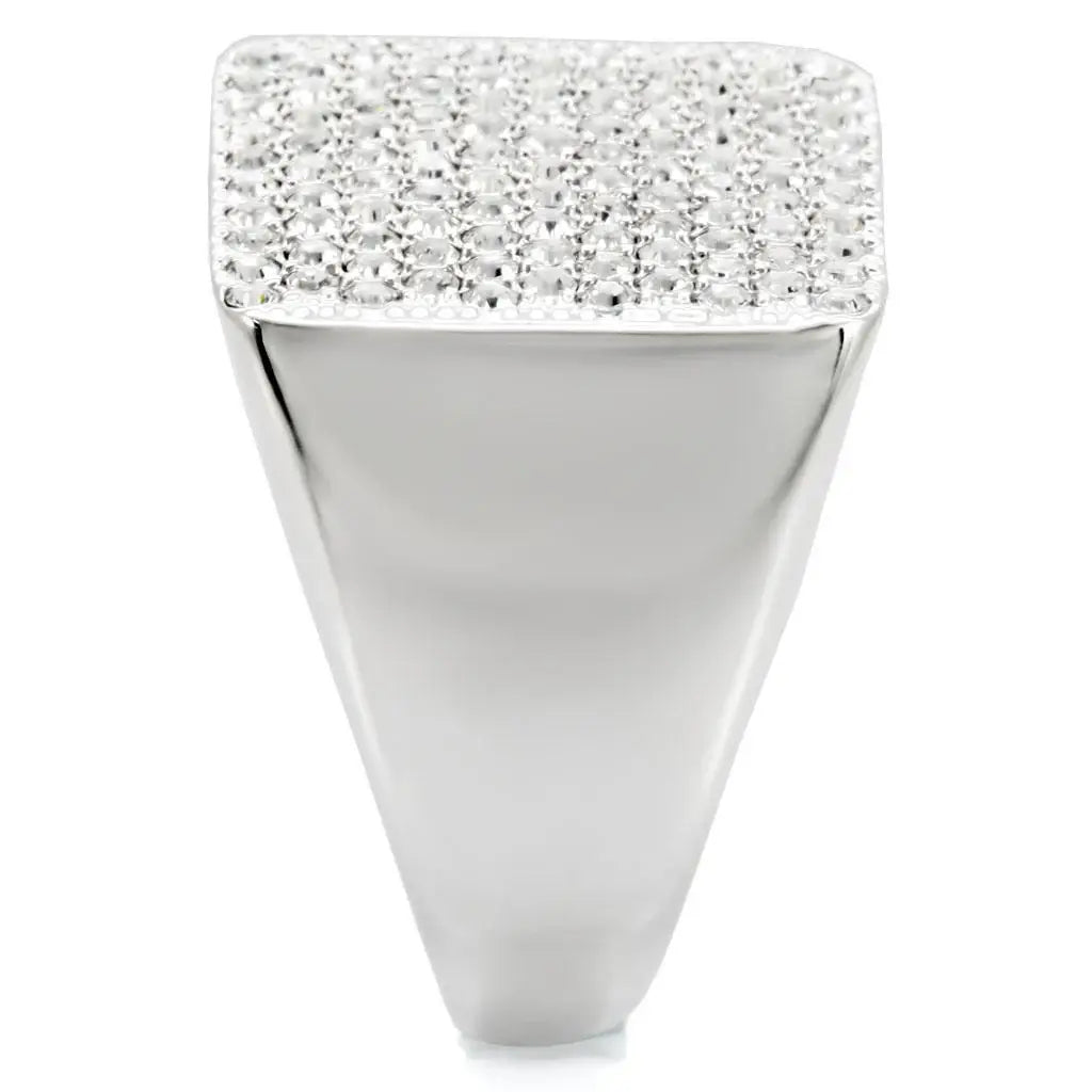 1W035 - Rhodium Brass Ring with Top Grade Crystal in Clear - Alamode - Flyclothing LLC