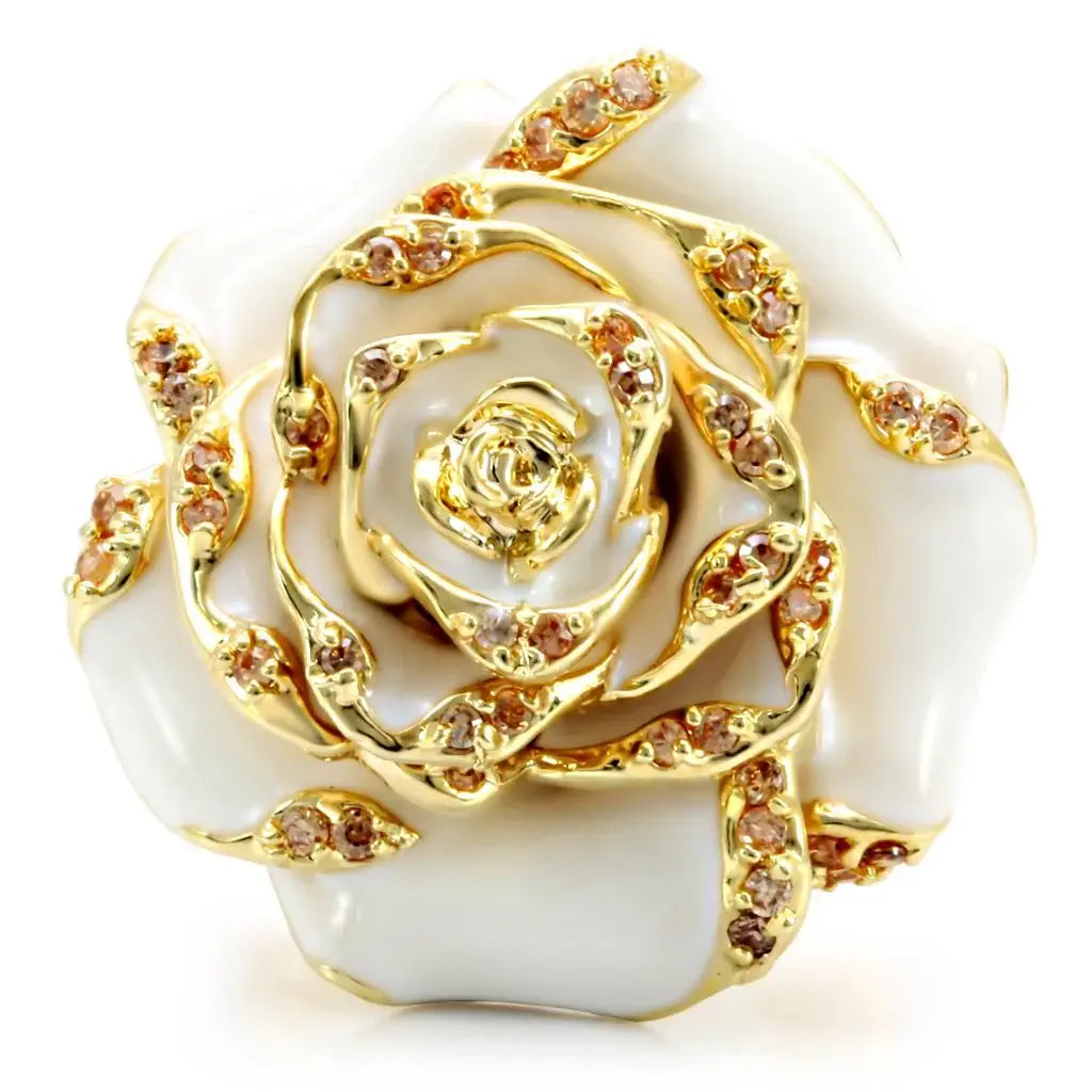 1W040 - Gold Brass Ring with AAA Grade CZ in Champagne - Alamode - Flyclothing LLC