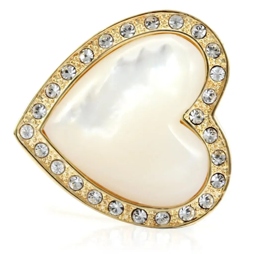 1W043 - Gold Brass Ring with Synthetic Synthetic Glass in White - Alamode - Flyclothing LLC
