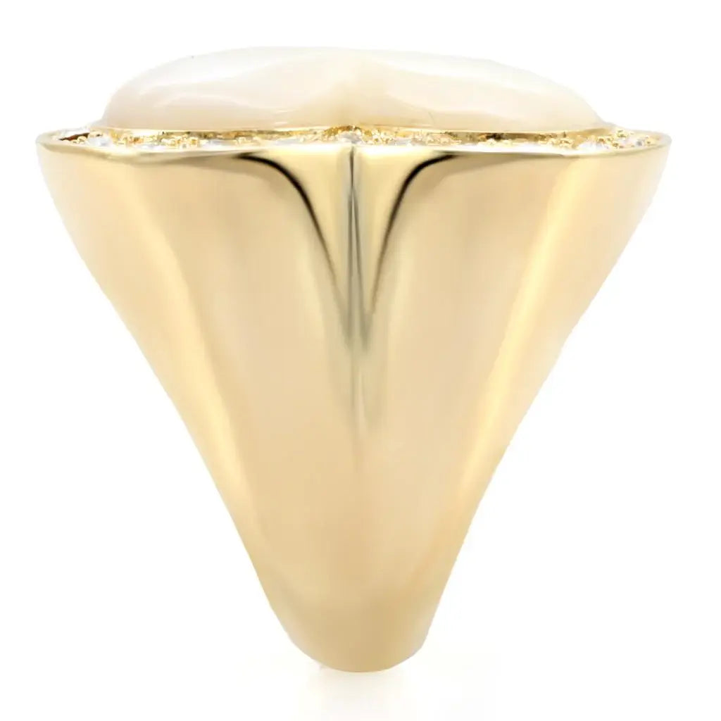 1W043 - Gold Brass Ring with Synthetic Synthetic Glass in White - Alamode - Flyclothing LLC