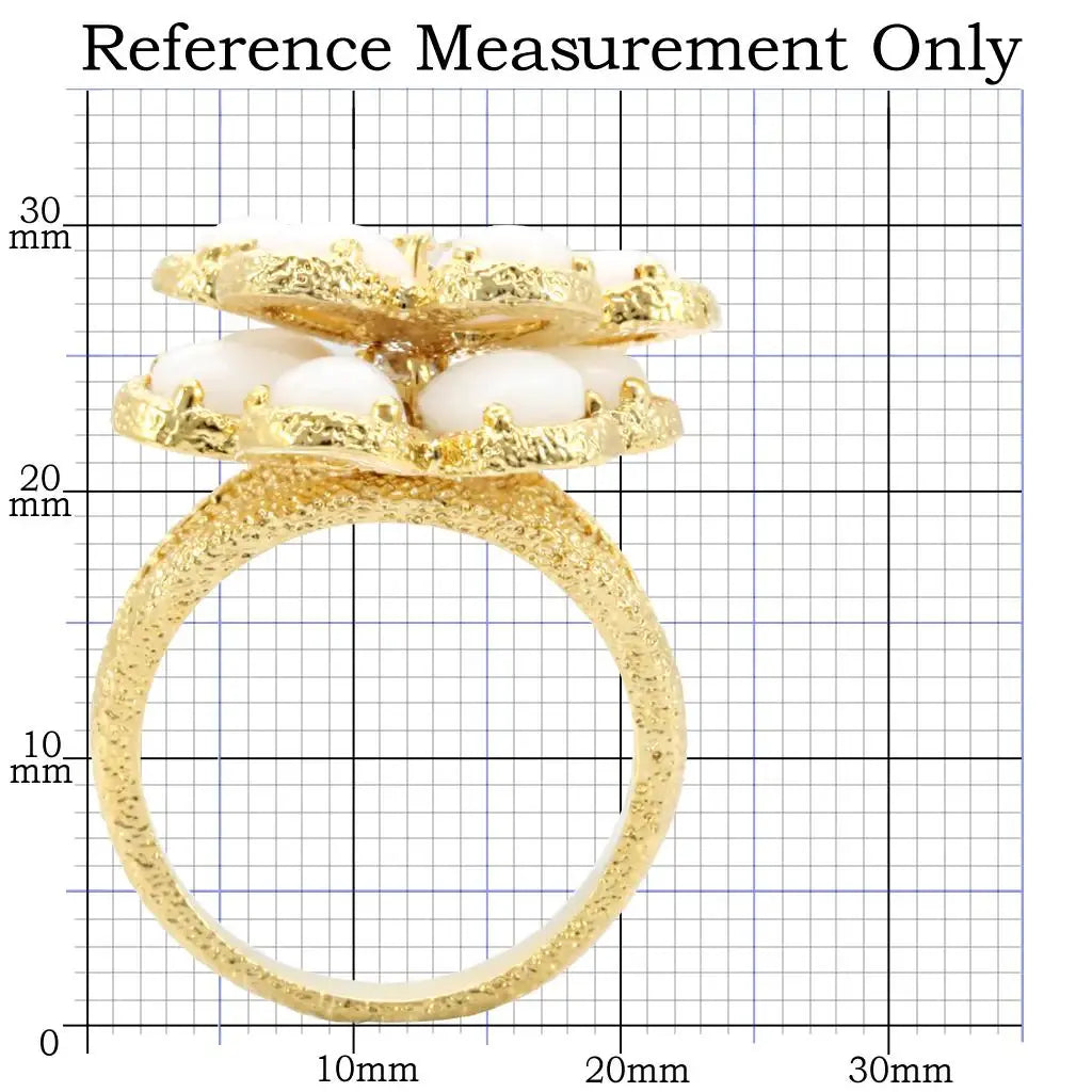 1W045 - Gold Brass Ring with Synthetic Synthetic Glass in White - Alamode - Flyclothing LLC