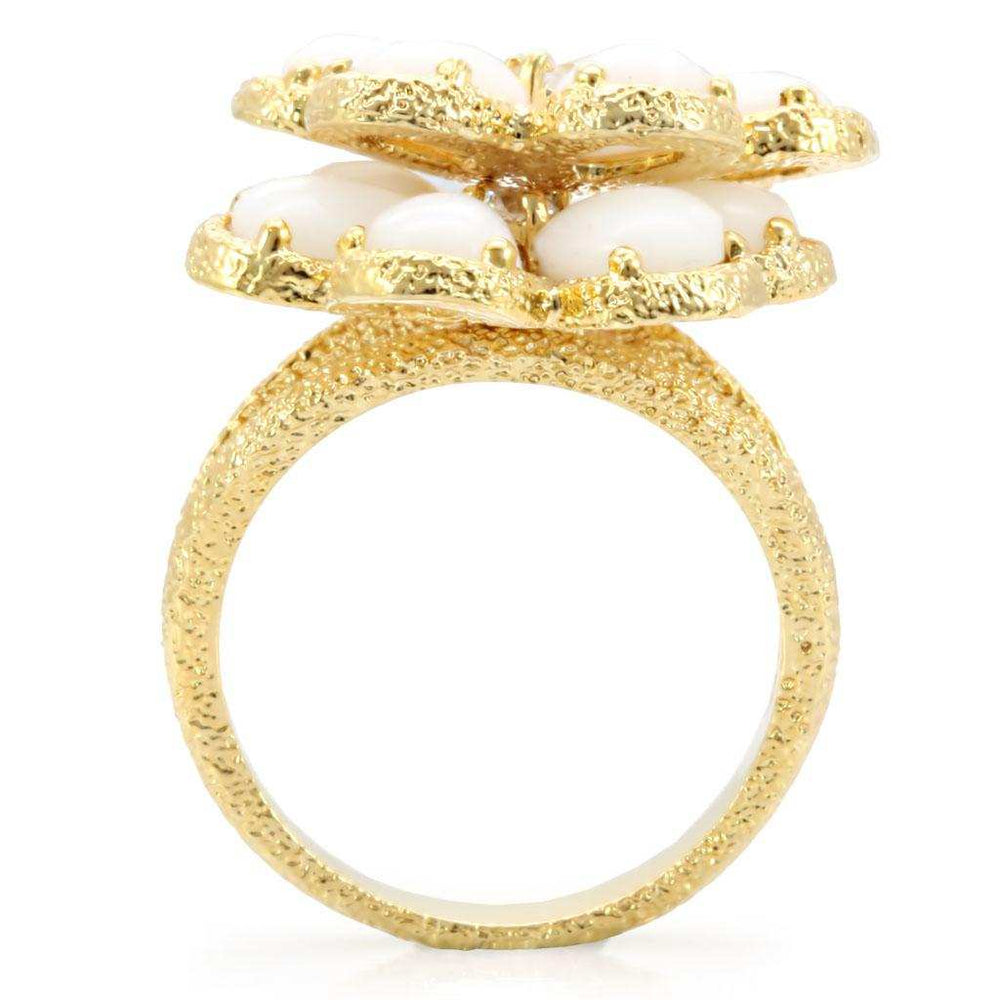 1W045 - Gold Brass Ring with Synthetic Synthetic Glass in White - Alamode - Flyclothing LLC