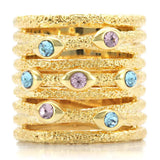 1W047 - Gold Brass Ring with Top Grade Crystal in Multi Color - Alamode - Flyclothing LLC