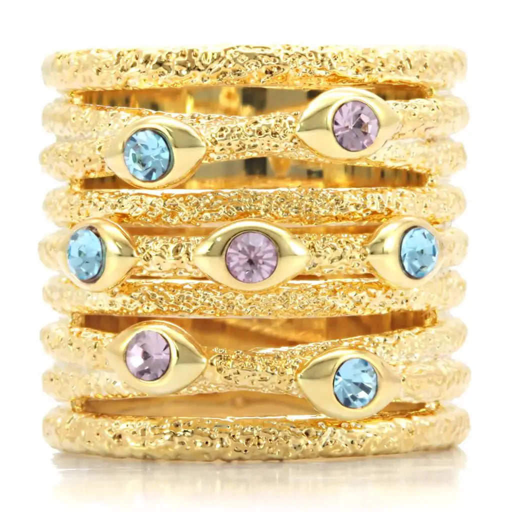 1W047 - Gold Brass Ring with Top Grade Crystal in Multi Color - Alamode - Flyclothing LLC