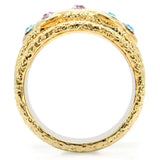 1W047 - Gold Brass Ring with Top Grade Crystal  in Multi Color - Alamode