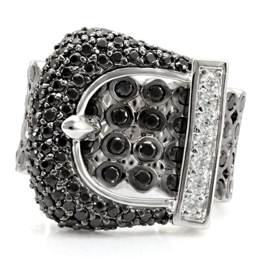 1W048 - Rhodium + Ruthenium Brass Ring with AAA Grade CZ in Black Diamond - Alamode - Flyclothing LLC