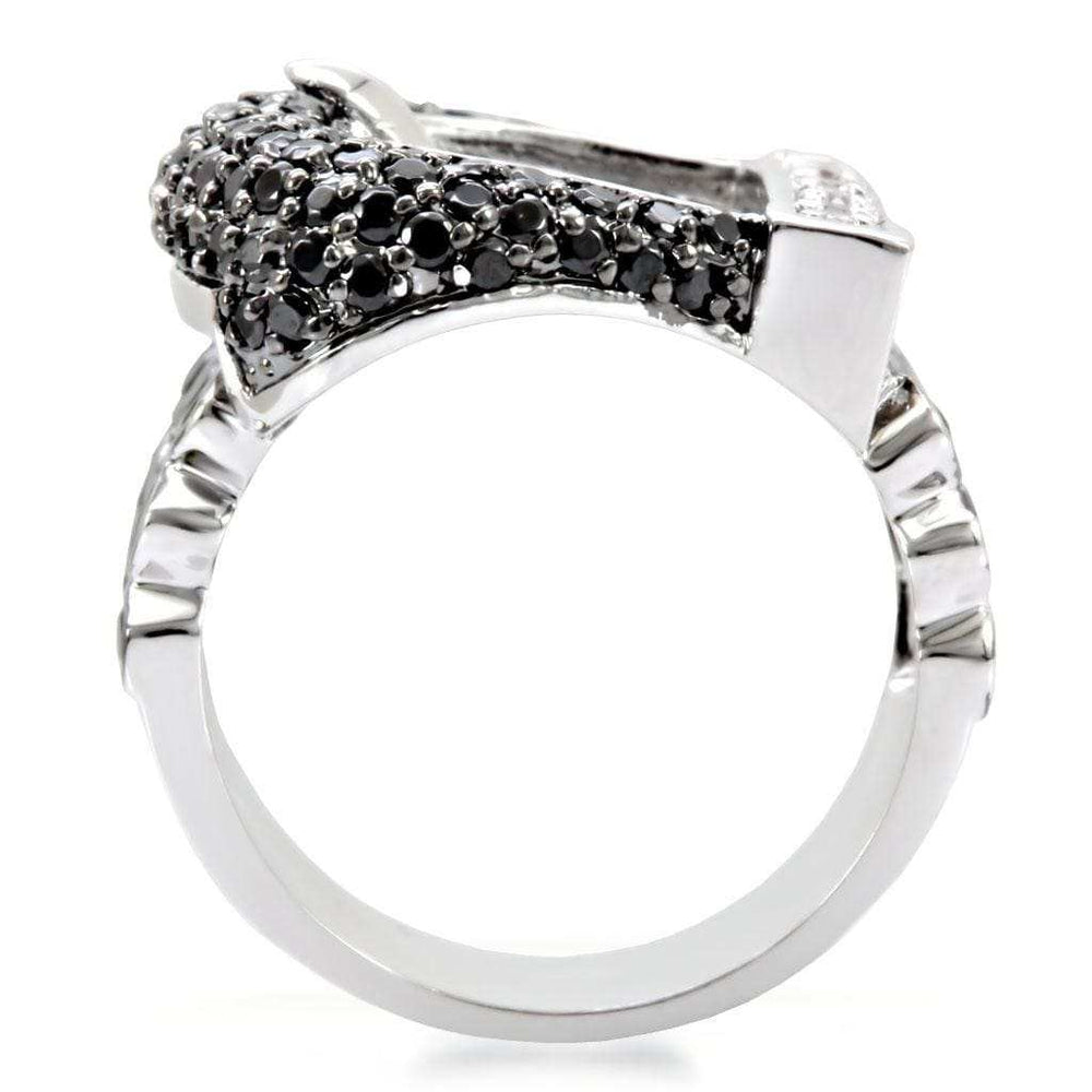 1W048 - Rhodium + Ruthenium Brass Ring with AAA Grade CZ in Black Diamond - Alamode - Flyclothing LLC