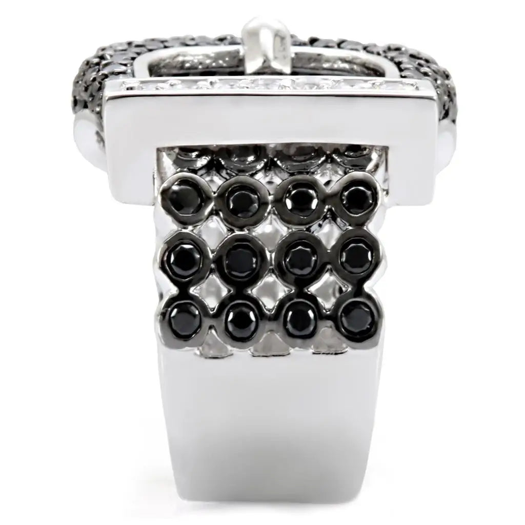 1W048 - Rhodium + Ruthenium Brass Ring with AAA Grade CZ in Black Diamond - Alamode - Flyclothing LLC