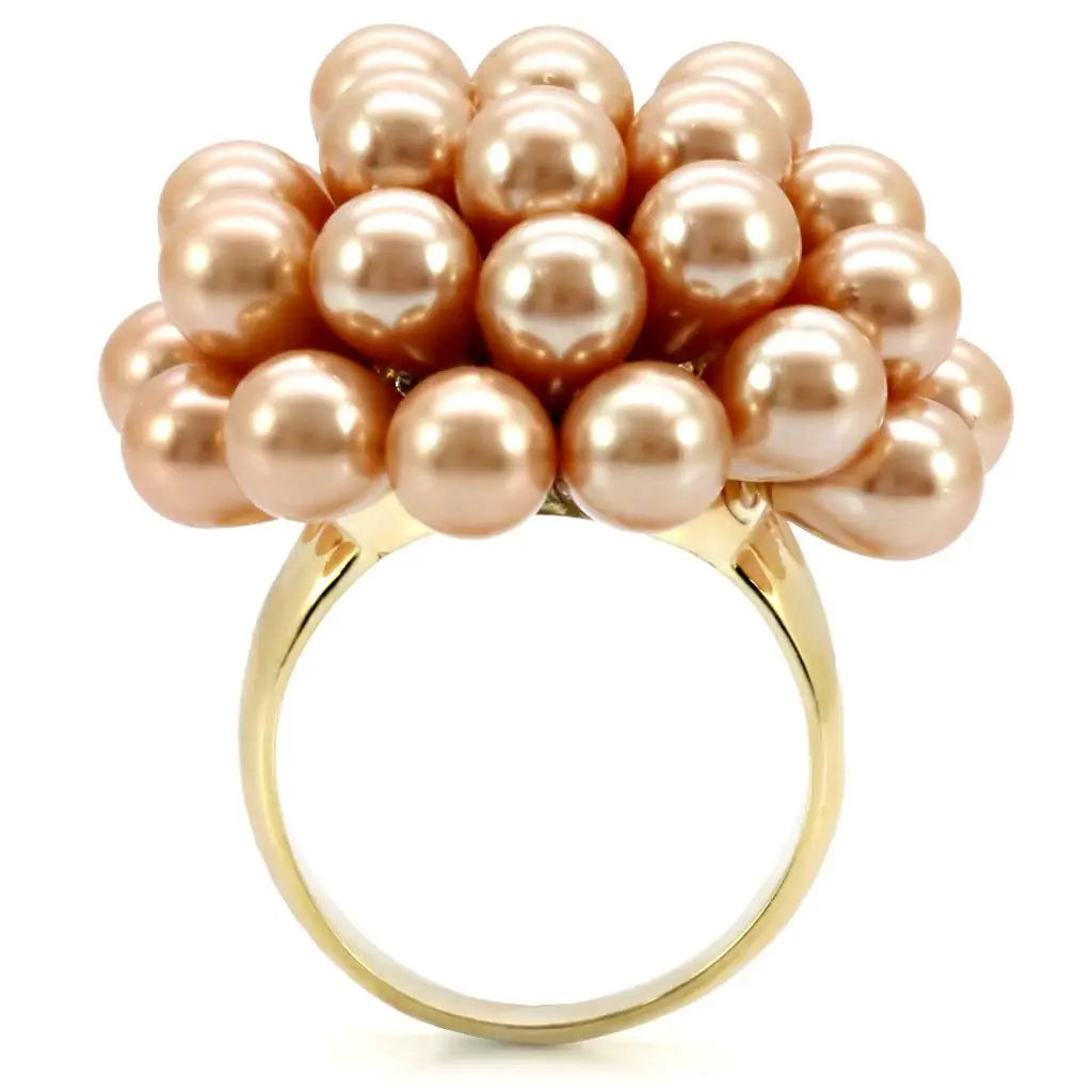 1W050 - Gold Brass Ring with Synthetic Pearl in Champagne - Alamode - Flyclothing LLC