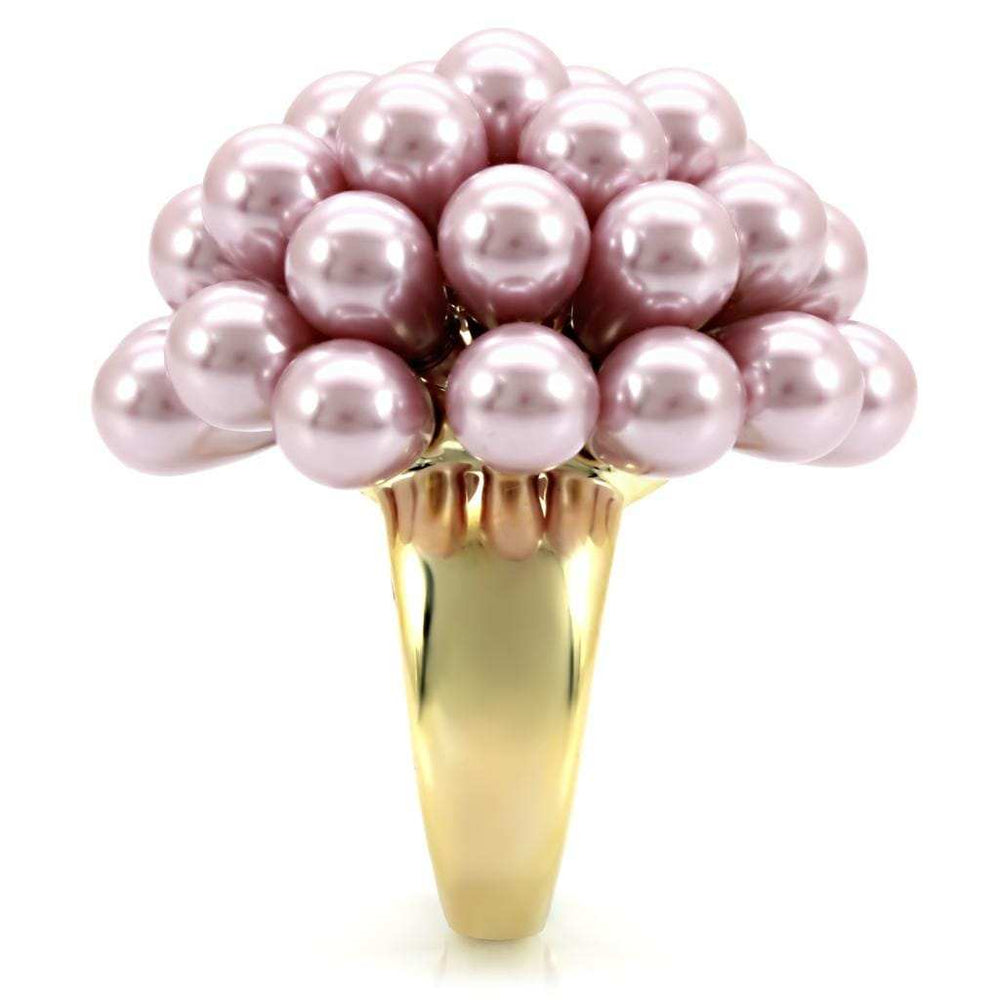 1W051 - Gold Brass Ring with Synthetic Pearl in Light Amethyst - Alamode - Flyclothing LLC