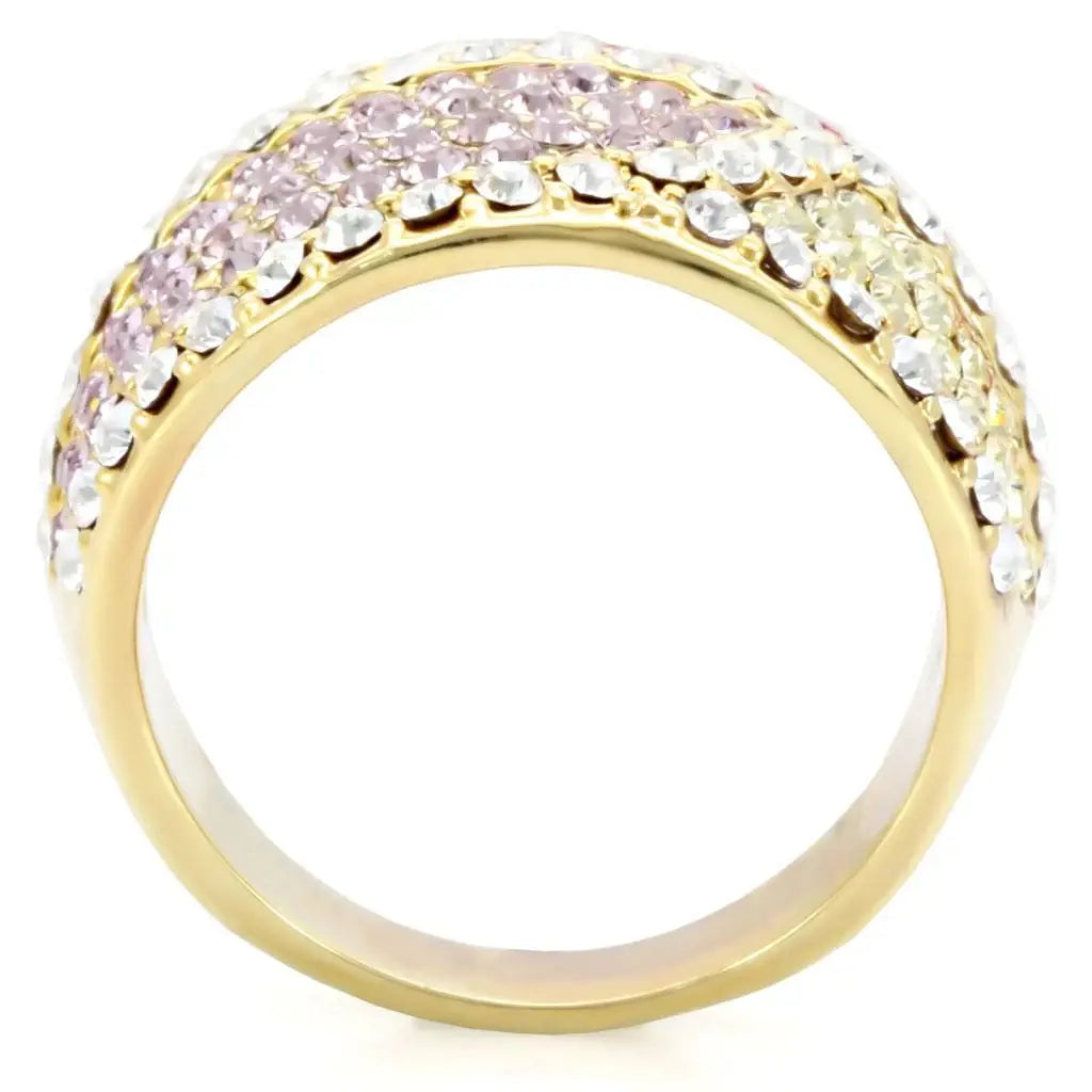 1W053 - Gold Brass Ring with Top Grade Crystal in Multi Color - Alamode - Flyclothing LLC
