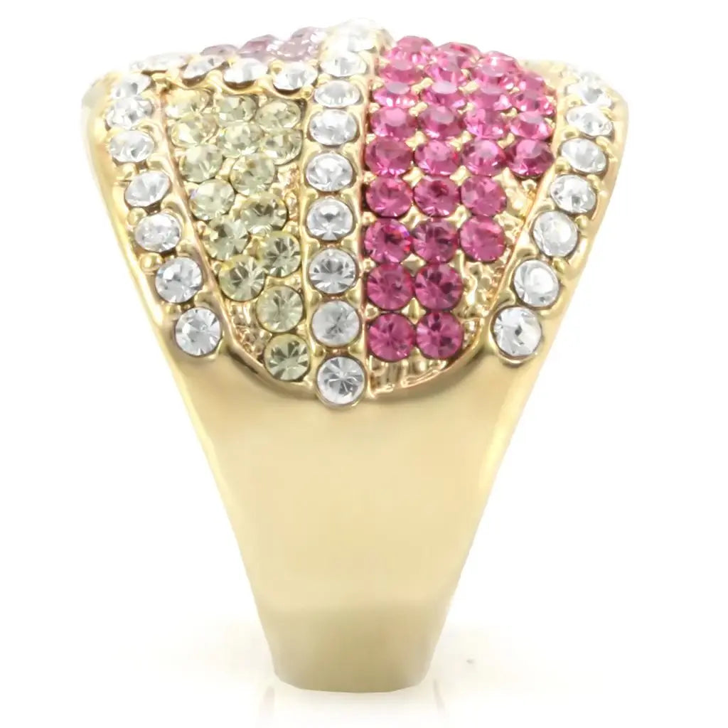 1W053 - Gold Brass Ring with Top Grade Crystal in Multi Color - Alamode - Flyclothing LLC