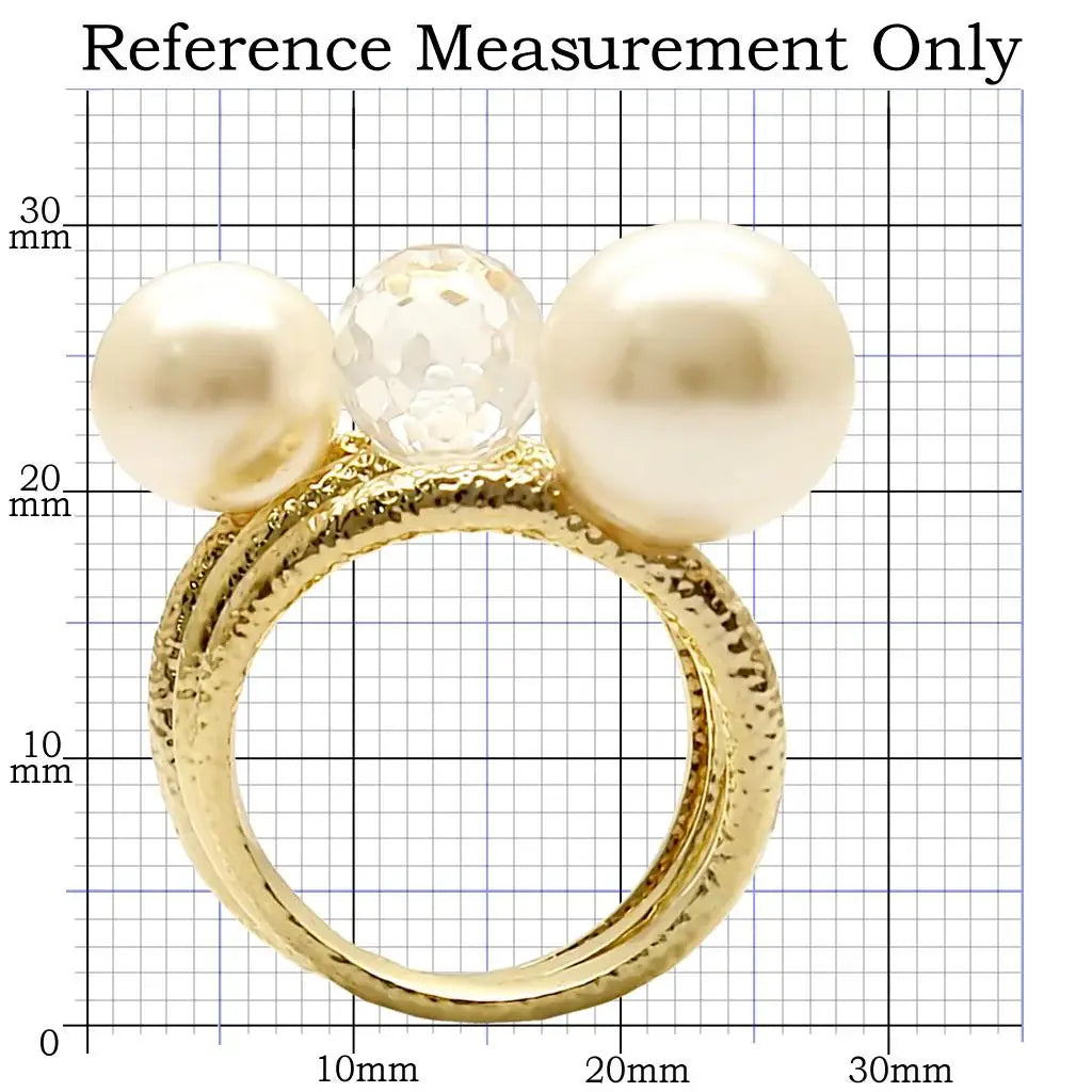 1W054 - Gold Brass Ring with Synthetic Pearl in Citrine Yellow - Alamode - Flyclothing LLC