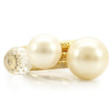 1W054 - Gold Brass Ring with Synthetic Pearl in Citrine Yellow - Alamode - Flyclothing LLC