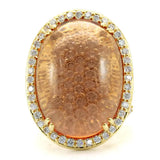 1W056 - Gold Brass Ring with Synthetic Synthetic Glass in Champagne - Alamode - Flyclothing LLC