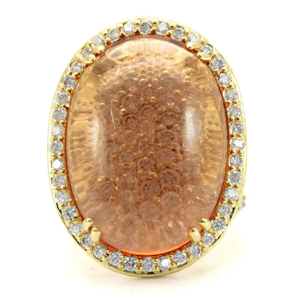 1W056 - Gold Brass Ring with Synthetic Synthetic Glass in Champagne - Alamode - Flyclothing LLC