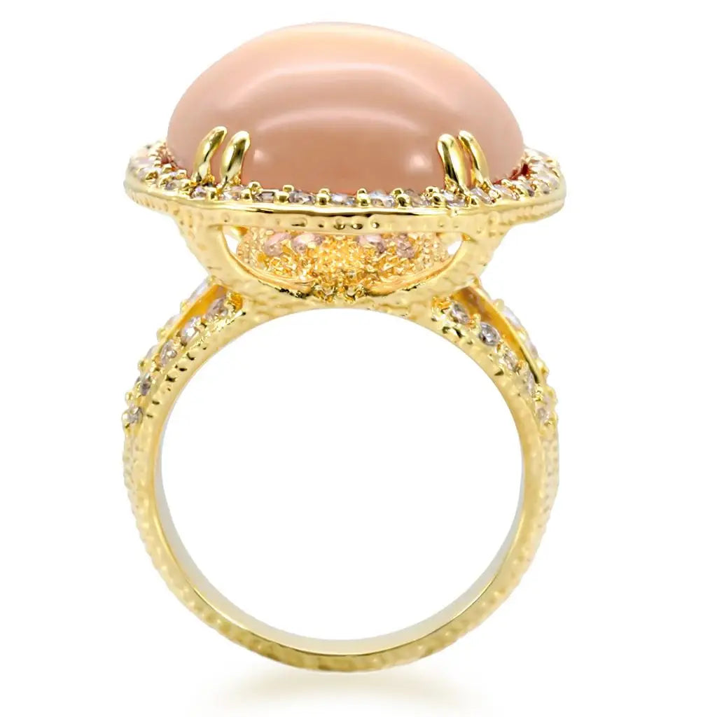 1W056 - Gold Brass Ring with Synthetic Synthetic Glass in Champagne - Alamode - Flyclothing LLC