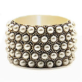 1W057 - Gold Brass Ring with Synthetic Pearl in Citrine Yellow - Alamode - Flyclothing LLC