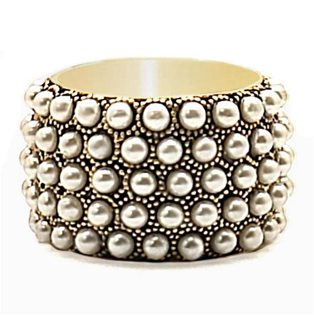 1W057 - Gold Brass Ring with Synthetic Pearl in Citrine Yellow - Alamode - Flyclothing LLC