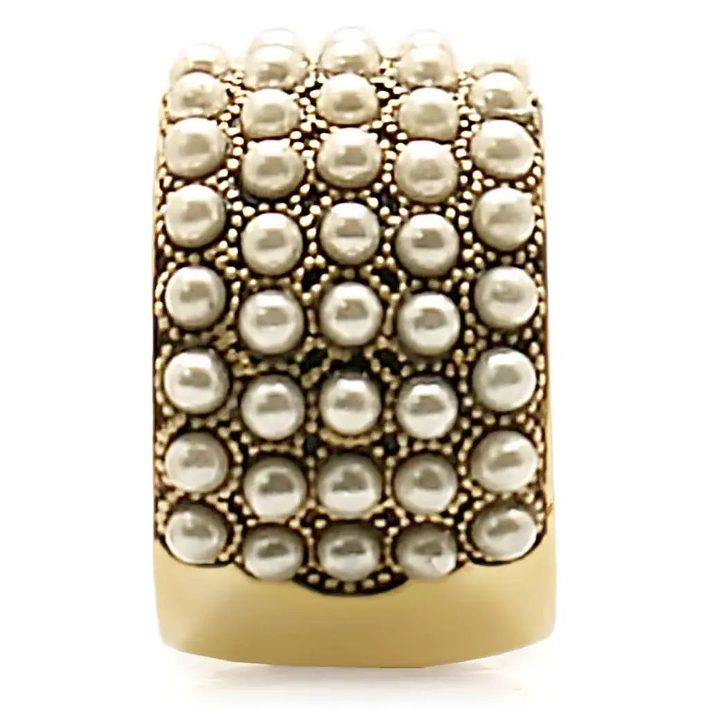 1W057 - Gold Brass Ring with Synthetic Pearl in Citrine Yellow - Alamode - Flyclothing LLC