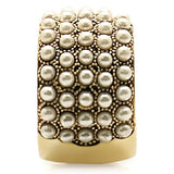 1W057 - Gold Brass Ring with Synthetic Pearl in Citrine Yellow - Alamode - Flyclothing LLC