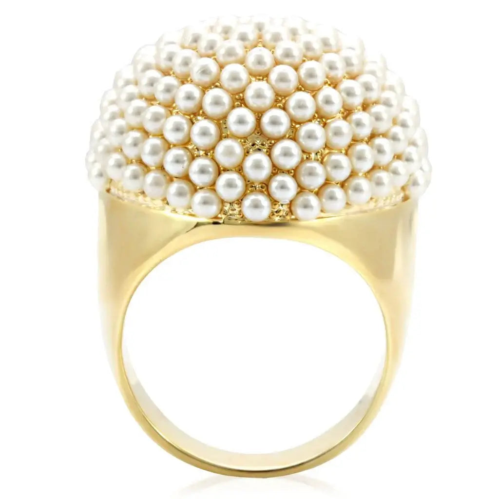 1W058 - Gold Brass Ring with Synthetic in Citrine Yellow - Alamode - Flyclothing LLC