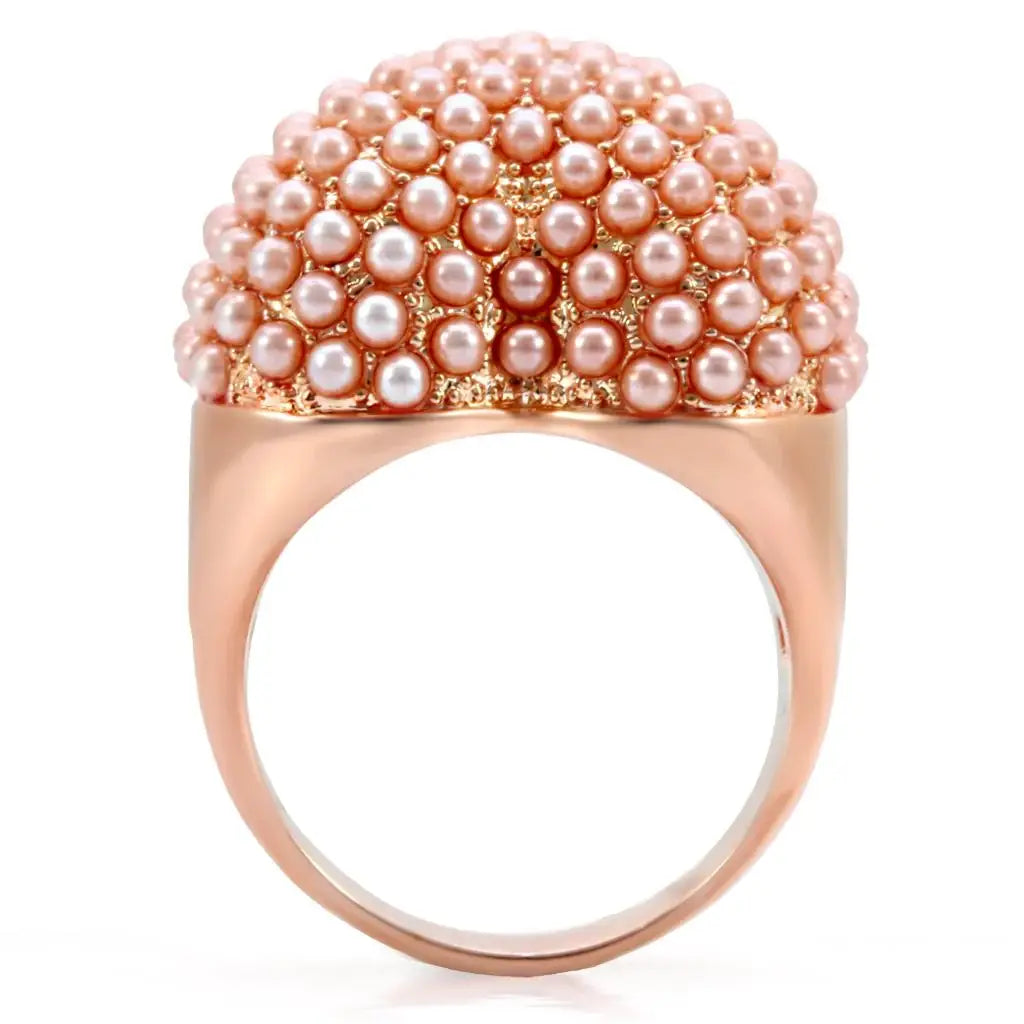 1W059 - Rose Gold Brass Ring with Synthetic Pearl in Rose - Alamode - Flyclothing LLC